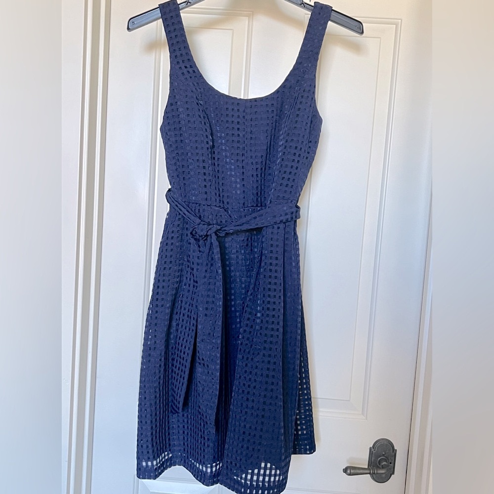 NWT Anne Klein Dress Women Size 8  Navy Blue Checkered pattern